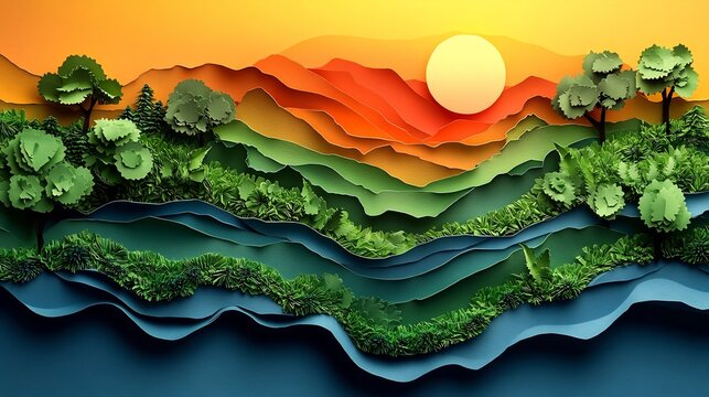 Artistic background template made of paper art capturing the essence of green nature and the Earth Day concept highlighting creative ideas for ecology and environment conservation in a vibrant design