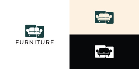 Furniture Logo. Interior Sofa Chair. Furnishing Interior Logo Design Template.