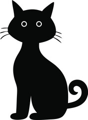 Black cat sitting silhouette vector art illustration on white background