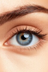 Obraz premium Close-up of a beautiful blue eye showcasing intricate details, perfect for beauty, makeup, and wellness themes in graphy.