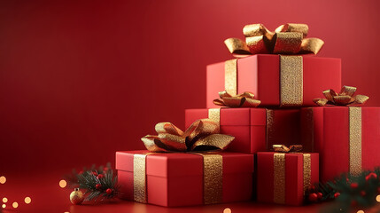 3D rendering of red Christmas gift box background