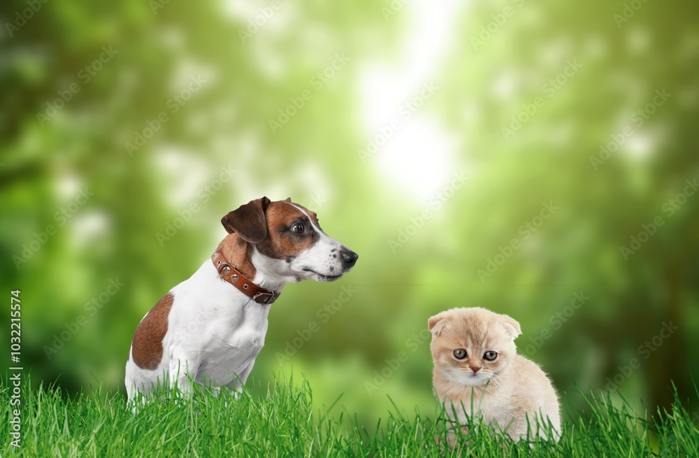 Canvas Prints Happy cute Dog and Cat PlayTogether