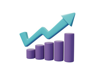 3D rendered illustration of a graph icon with an arrow pointing up. represents progress positive trend and financial growth in modern and impactful ways.
