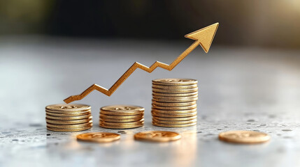 Currency and rising arrow, financial economy stock market growth concept