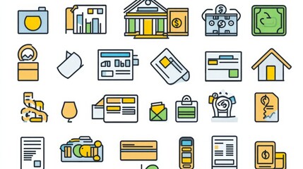 Linear Style Web Icon Set: Streamlined Loan and Credit Icons for Digital Platforms.