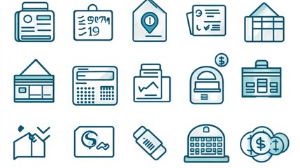 Linear Style Web Icon Set: Streamlined Loan and Credit Icons for Digital Platforms.