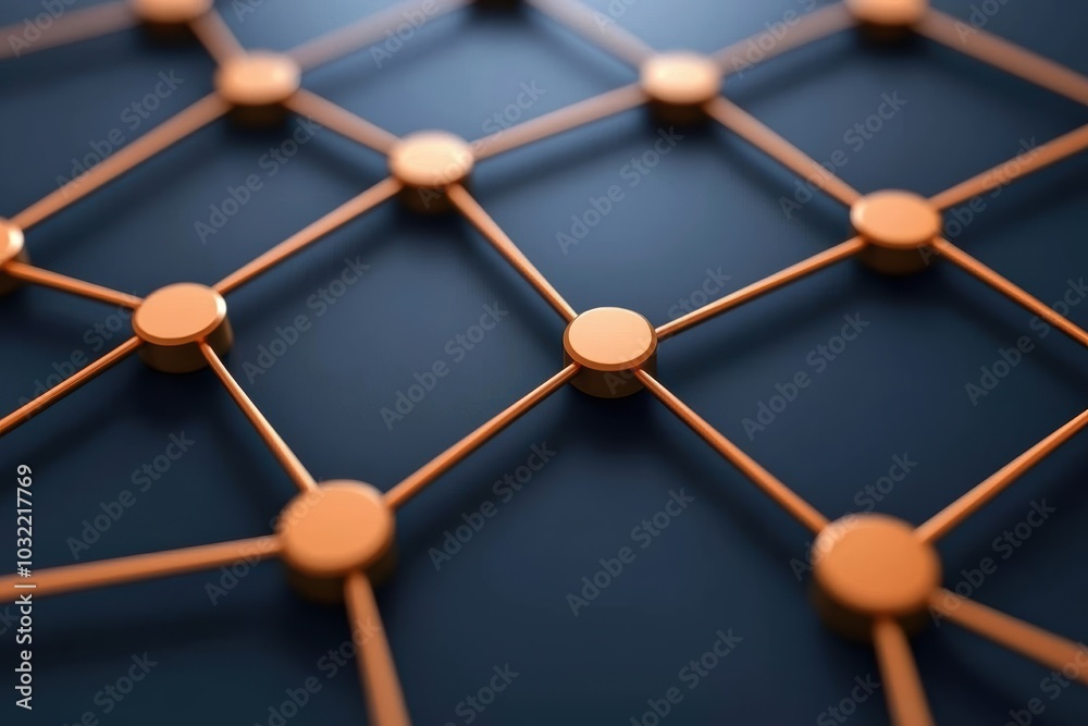 Poster abstract network structure featuring interconnected nodes and lines with an orange and dark backgrou