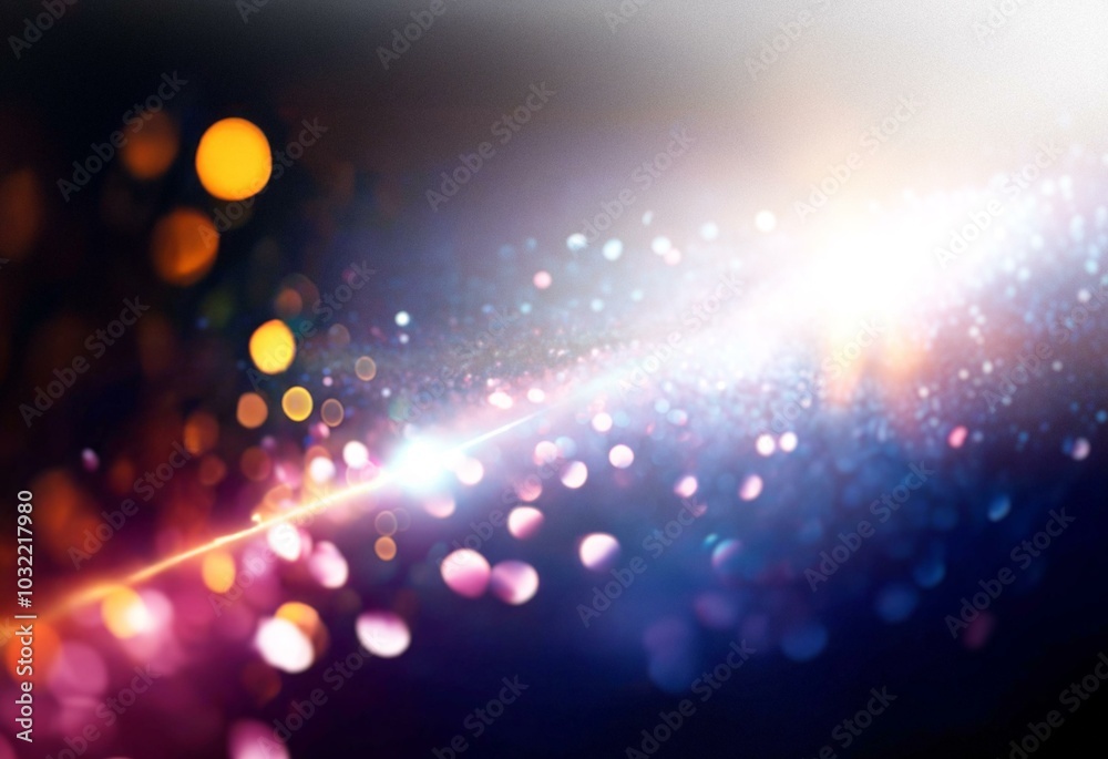 Poster A blurred background with a bright light streak shining through a field of bokeh,  creating a hazy, shimmering effect.