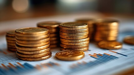 Stacked Coins With Bar Graphs Representing Financial Growth