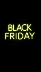"Black Friday" neon sign in green tones on black background highlighting exclusive offers and discounts