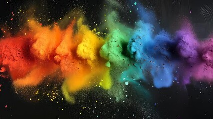 Vibrant explosion of colored powder on black background.