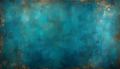 Fototapeta premium Weathered Abstract Blue and Gold Background with Rich Patina and Textured Surface Creating a Rustic Artistic Design
