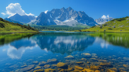 A beautiful lake with mountains in the background