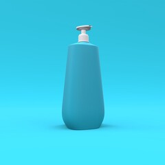 Elegant cosmetic bottle closeup on blue background. Modern cover design. 3d illustration.