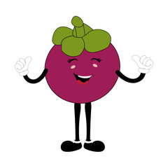 Cute Mangosteen Fruit Character Illustration mascot or icon cartoon style for advertising product. Eps 10