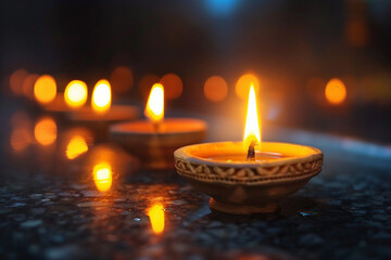 Generative AI image of Diwali festival celebration with traditional diya candle perfect for holiday cultural themes