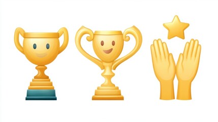 Cheerful Trophies and Celebration Emojis