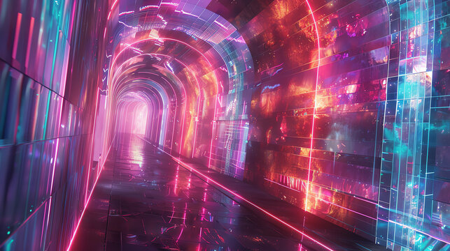 Delve into the subconscious world with a long shot of an architectural wonder entwined with the concept of dreamscape Illuminate the scene using iridescent lighting for a surreal feel in digital rende