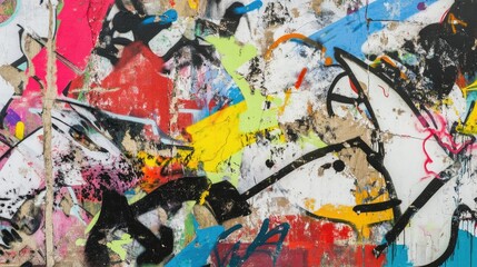 Fototapeta premium Abstract colorful graffiti art, urban street wall painting, vibrant mural design, modern artistic background