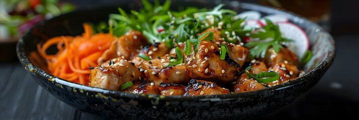 Bulgogi chicken with a side of pickled radishes