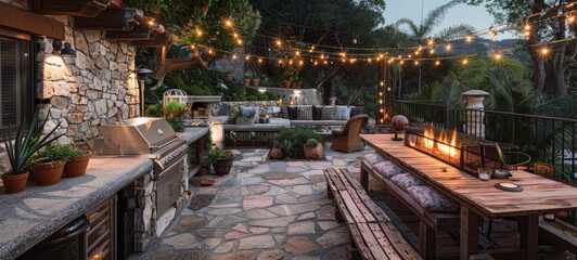 Fototapeta premium BBQ zone. BBQ area with kitchen. Recreation area in the backyard. 