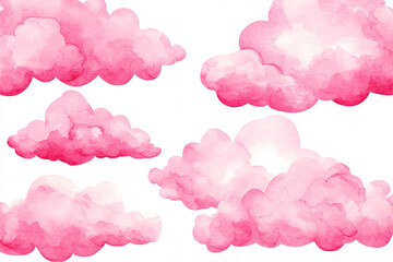 A beautiful display of soft pink clouds in a watercolor style arranged playfully against a white backdrop creating a calming effect