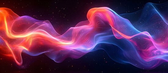 Obraz premium Abstract digital art with a bright, vibrant glow and a swirling, wavy pattern in shades of pink, blue, and orange.