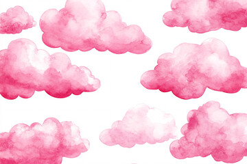 A delightful arrangement of pink watercolor clouds on a white background offering a charming and cheerful artistic feel