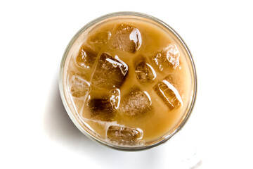 glass of iced latte coffee isolated on white background