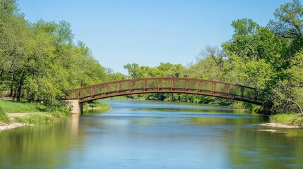 Fototapeta premium Serene Bridge over Tranquil Water in Lush Park Setting