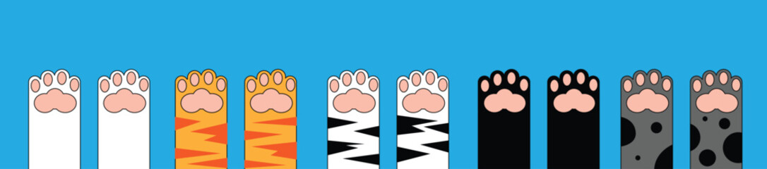 Many Cat Paws Copy Space. Pets and feline domestic animals concept vector art