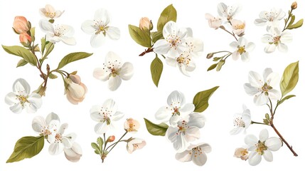 A collection of hand-painted spring blossoms in a seamless pattern