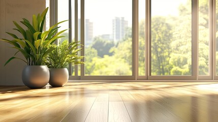 Obraz premium Bright and Airy Indoor Space with Plants and View