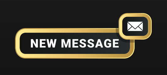 New message mail notification icon with gold read button isolated on black background