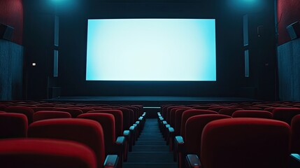 Empty Cinema Hall with Projector Screen Ready for Film