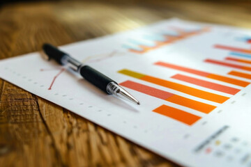 Dive into analytics with this vivid image of a pen resting on vibrant bar graphs