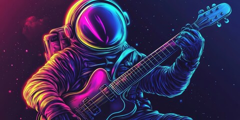 Obraz premium Astronaut playing guitar in space.