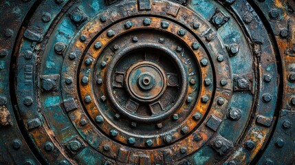 Obraz premium Textured Rusty Metal Wheel with Circular Design