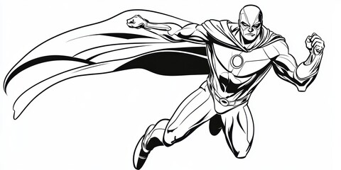 Fototapeta premium Black and white drawing of a superhero flying.