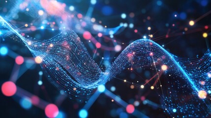 Abstract Digital Wave with Glowing Particles