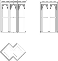 Sketch vector illustration silhouette design architectural drawing of traditional ethnic vintage vintage ornate table furniture with carvings 