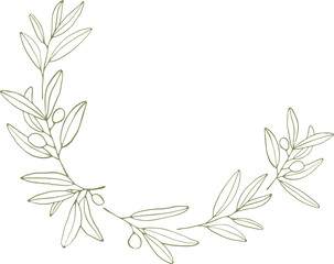 Watercolor Olive Wreath Clip Art – Hand-Painted Mediterranean Greenery