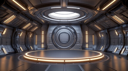 Fototapeta premium 3D rendering of sci-fi space capsule interior space background