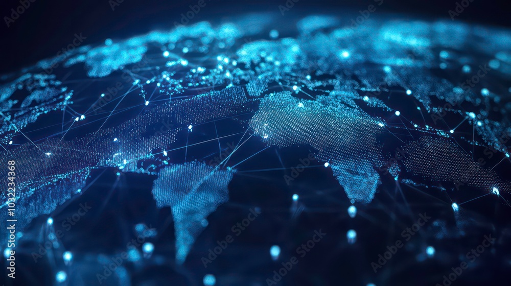 Sticker a glowing blue globe with connected lines representing global network.
