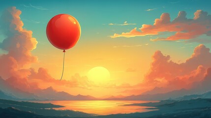 A figure stands against a colorful sky, holding a red balloon and watching it float away, symbolizing the release of past burdens and a fresh start.