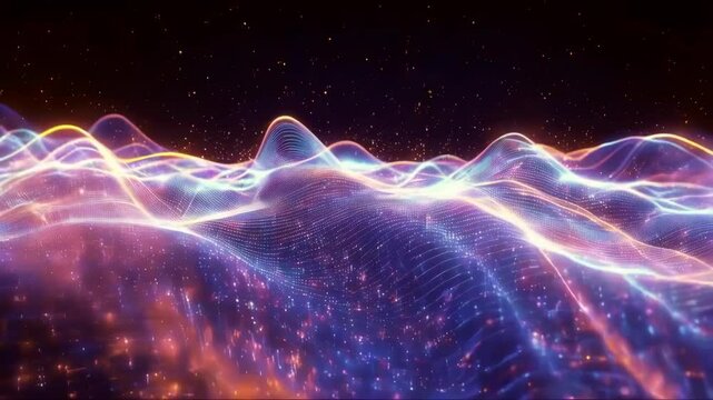 Abstract particle wave background.  Pattern point digital data structure, 4K Ultra HD footage Perfect for Professional Projects, tech presentations
