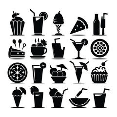 silhouette Food and drinks vector set icon on white background