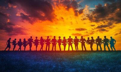 Jigsaw puzzle team building teamwork concept, Generative AI