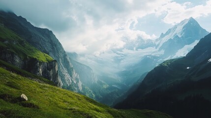Naklejka premium Crossing the Swiss Alps via paragliding