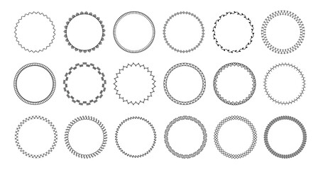 Sew stitch frame. Geometric border with needlework elements, ethnic lace seam ornament, decorative detailed frame. Vector sewing set